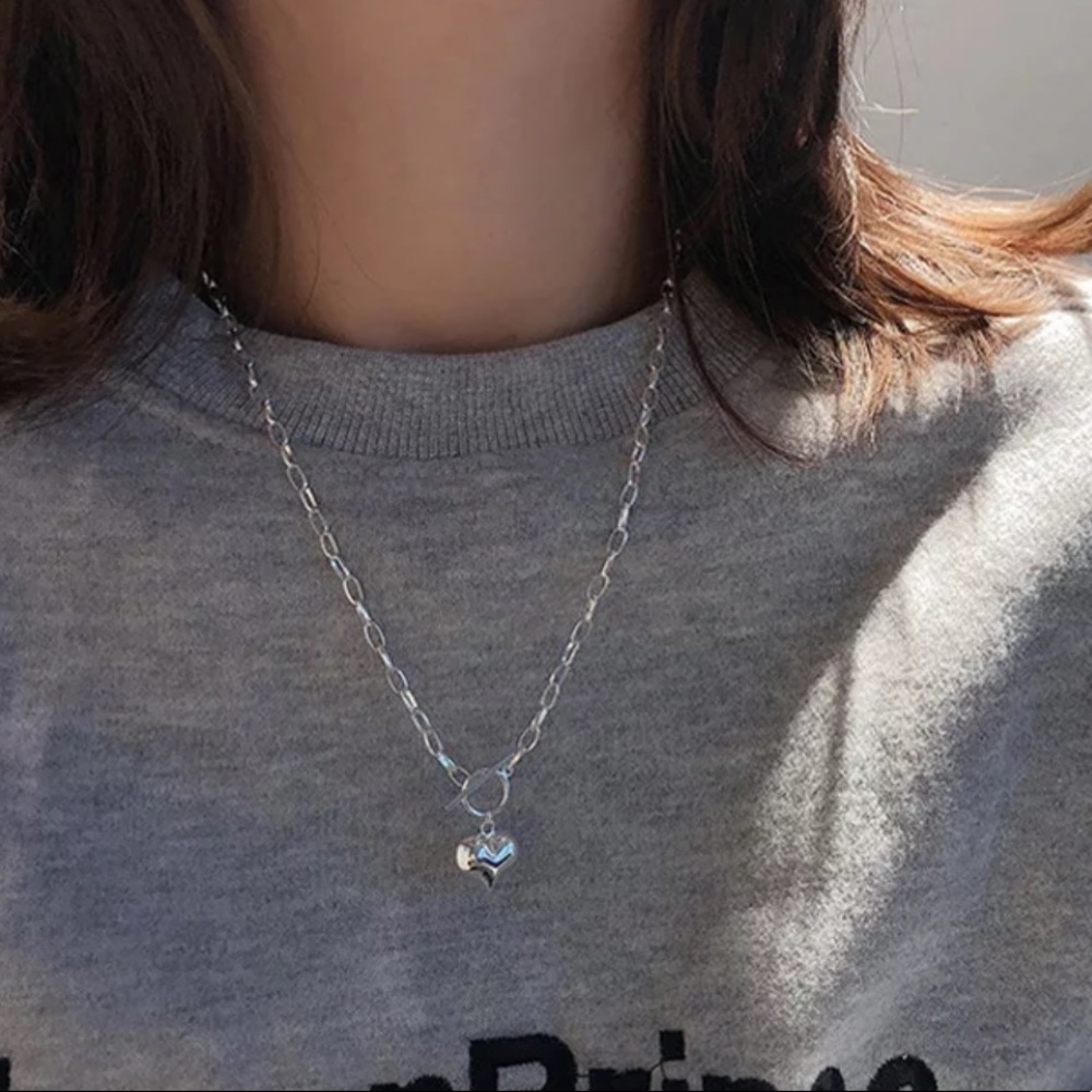 925 Sterling Sliver Chunky Toggle Heart Necklace - Picture 5 of 7